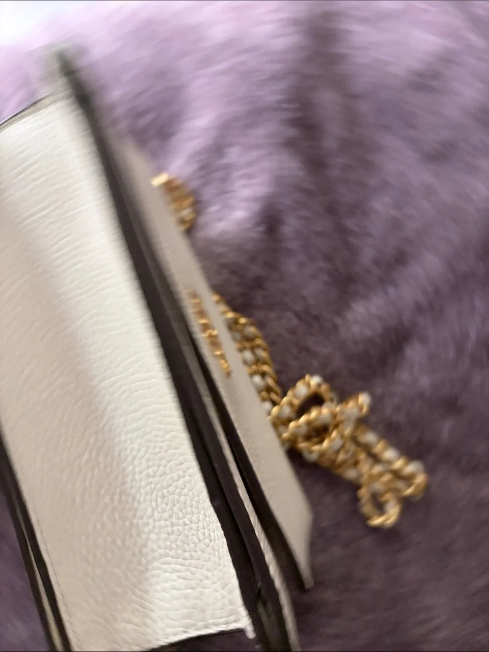Tory Burch Cream Pebbled Leather Crossbody with Gold Chain